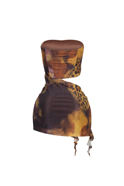 Sunlure Mesh Print Cutout Tube Mini Dress